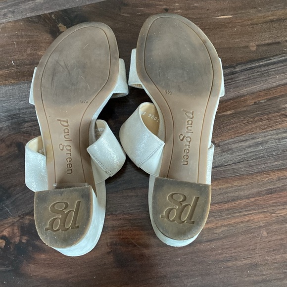 Paul Green metallic brush, gold shimmer, leather, block sandals - Picture 8 of 9